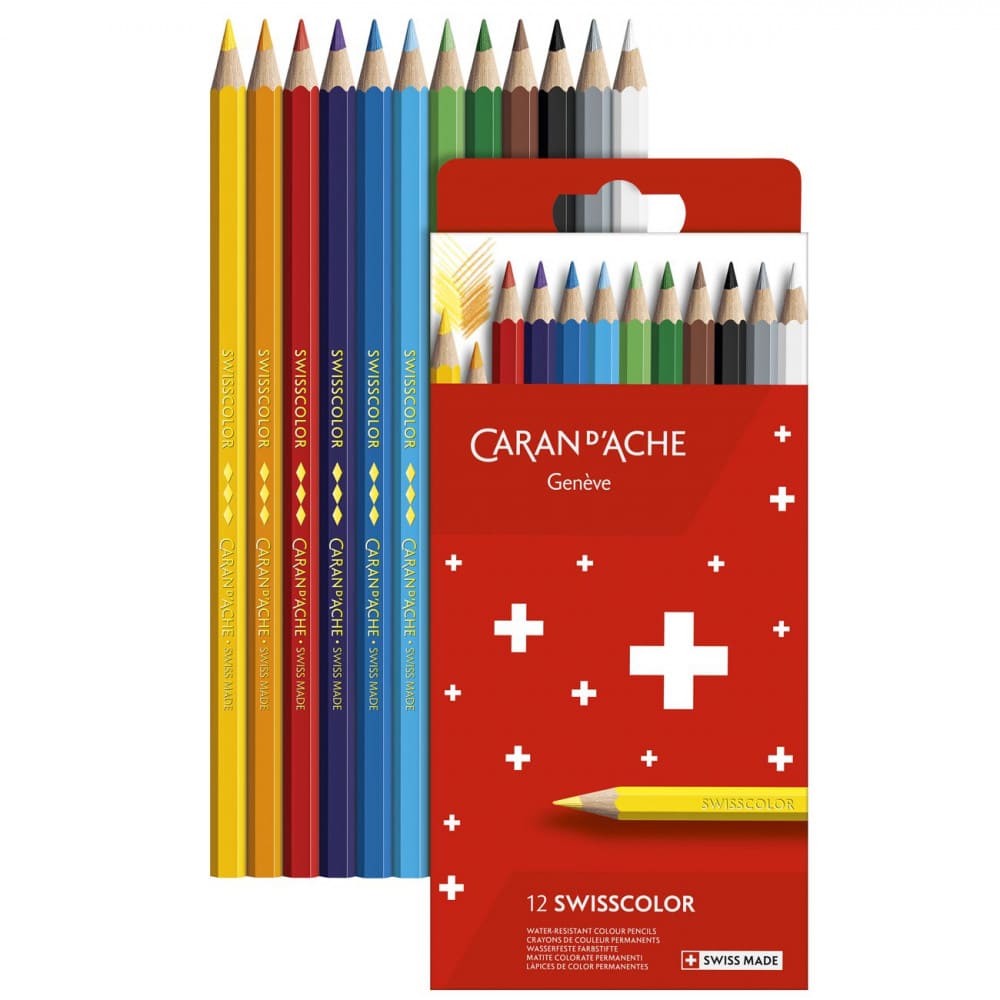 Lápis de Cor Permanente Swisscolor Caran D'Ache 12 Cores